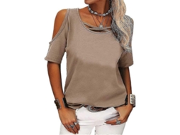 2026 blusa Túnica Casual de Hombros Descubiertos Manga Corta para Mujer Verano Algodón Suelta