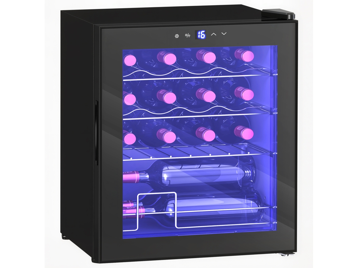 Adeia De Vinho 16 Garrafas 42l, Refrigerador De Vinhos E Bebidas Com Temperatura Ajustável 5-18°c, Porta Em Vidro, Preto