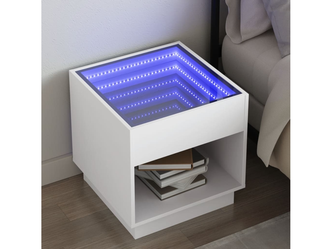 Vidaxl Mesa De Cabeceira Com Luzes Led Infinity 50x50x50 Cm Branco