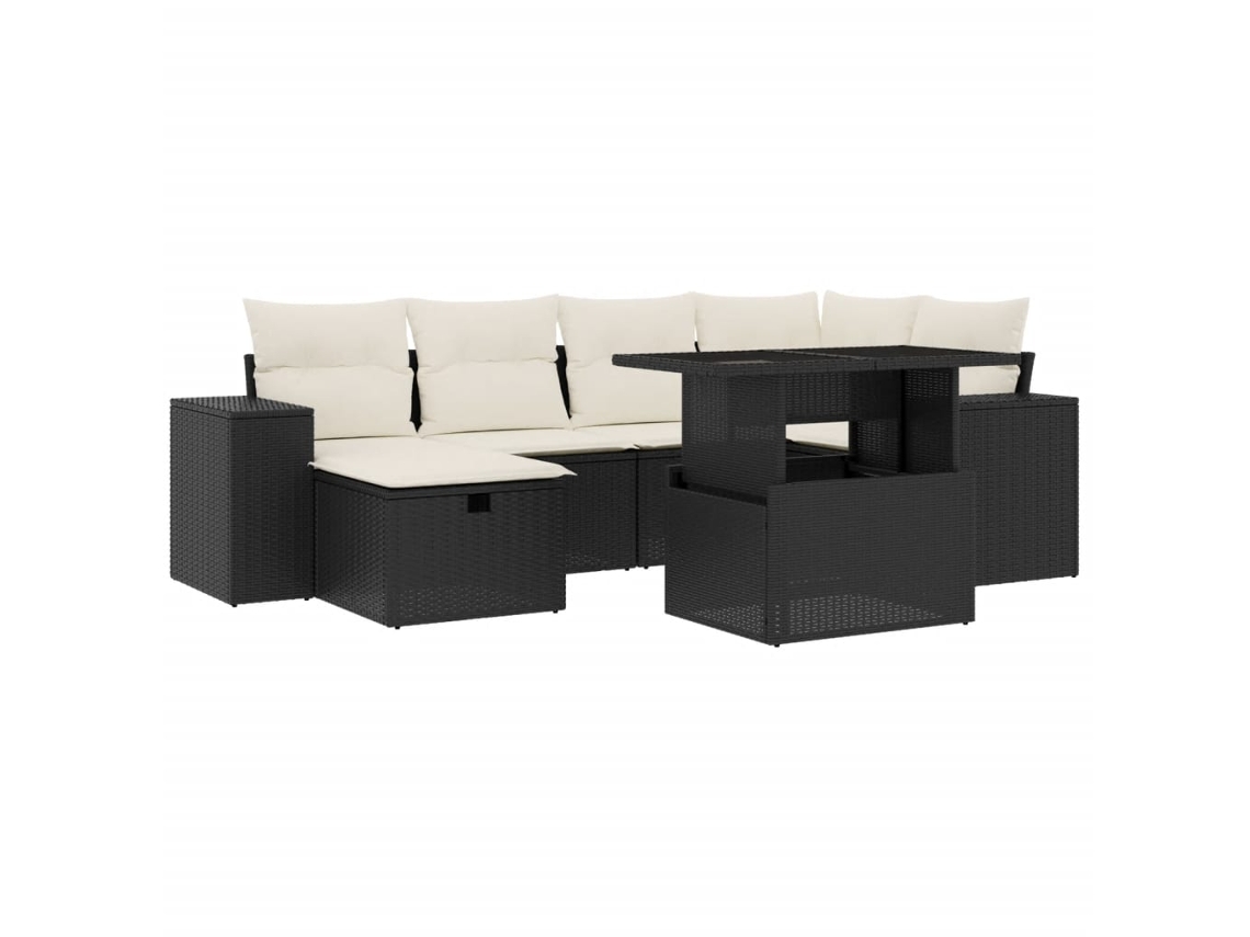 Conjunto de 7 Sofás para Jardim com Almofadões Vime Pe Preto MAISON EXCLUSIVE (7 pcs)