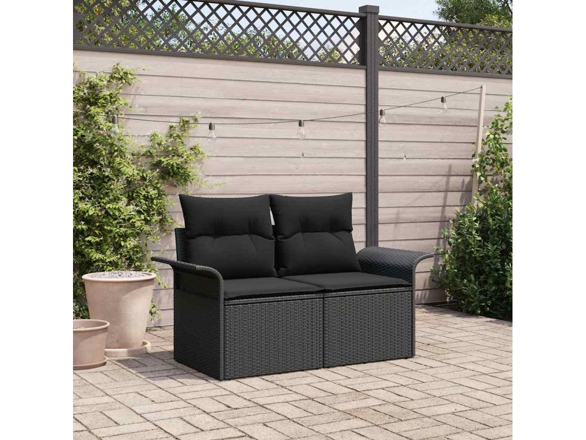 Vidaxl Sofá De Jardim Com Almofada Preto 141 X 62 X 69cm Vime Pe