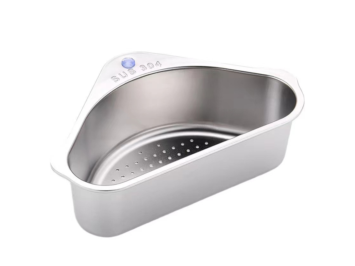 Cesto Escorredor Triangular Para Pia De Cozinha Em Aço Inoxidável Com Suporte De Ventosa, Cesto Multifuncional Para Secagem De Alimentos
