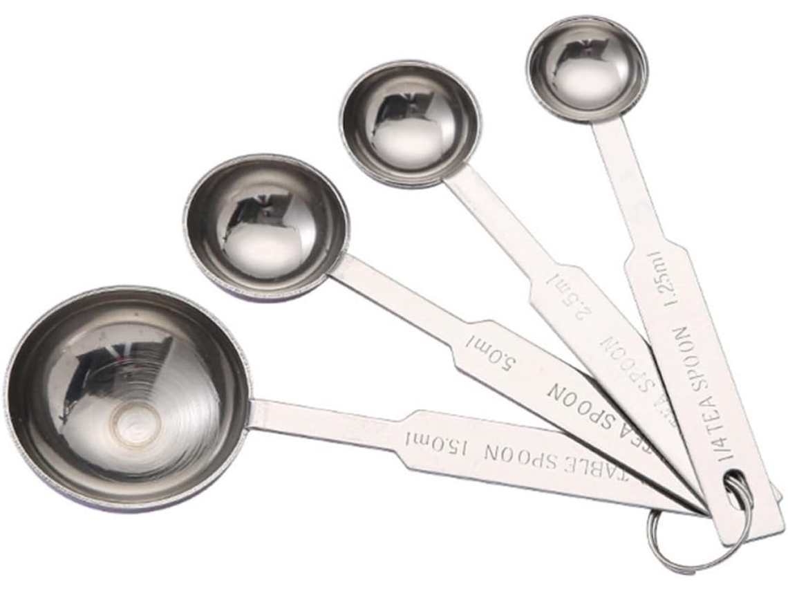 Conjunto De 4 Colheres Medidoras Em Aço Inoxidável Com Escala Gravada, Adequadas Ingredientes Secos E Líquidos