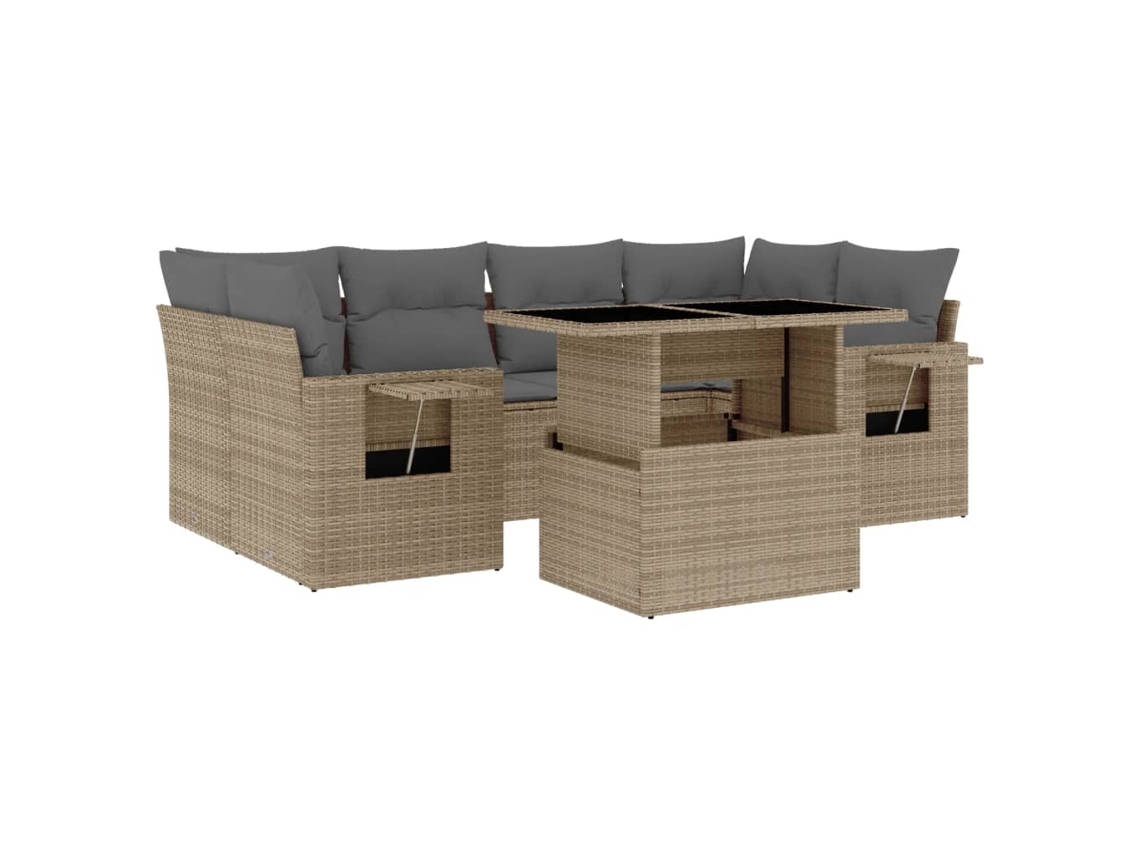 Conjunto de 7 sofás para jardim com almofadões Vime Pe Bege MAISON EXCLUSIVE (7 peças)
