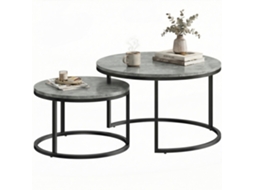 Conjunto Moderno de Mesa de Centro para 2. Mesas Laterais Empilháveis com Estrutura Metálica para Sala de Estar. Quarto. Escritório. Cinza Ge