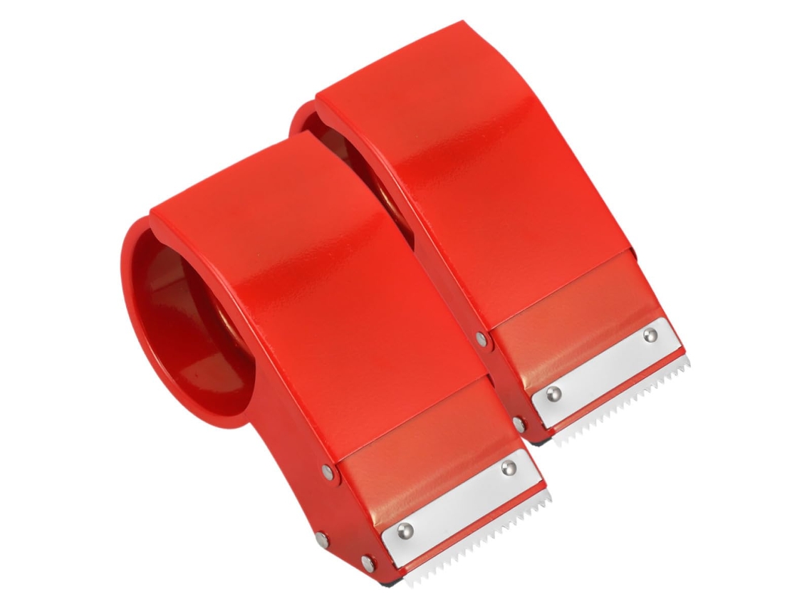 Dispensador e cortador portátil de fita adesiva Ferro Vermelho, base resistente para embalagens, envios e logística.