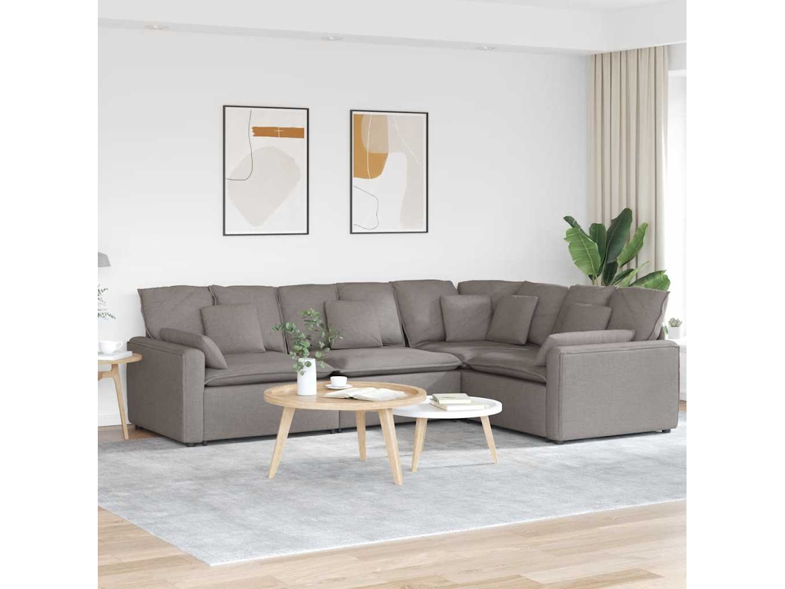 Vidaxl Sofá Modular Com Almofadas Tecido Castanho-acinzentado