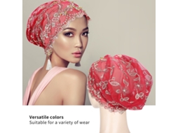 Turban Head Wraps Boné de Turbante Embroider Feather European Retro para Mulheres Vinho Tinto