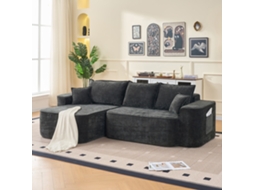 Sofá De Canto Cloud Em Chenille Com Chaise Longue Xxl Sem Montagem Preto 264cm