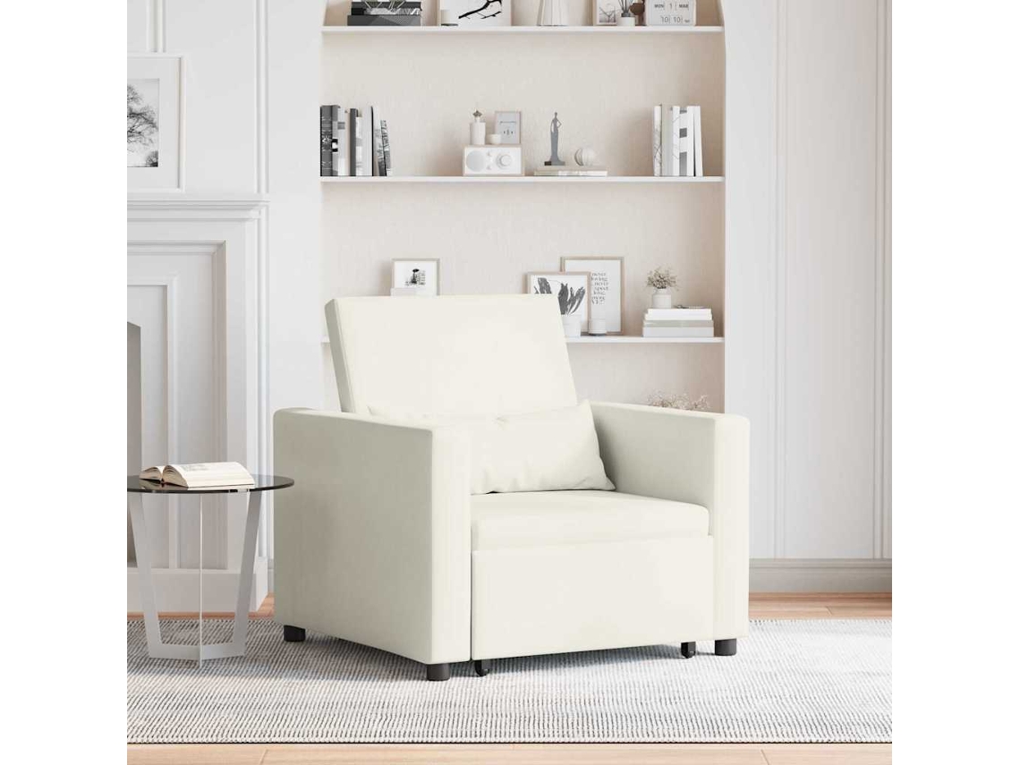 Vidaxl Sofá-camas Retrátil Individual Com Rodas Creme Veludo