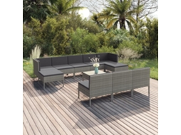 Vidaxl 11 Pcs Conjunto Lounge De Jardim C/ Almofadões Vime Pe Cinzento