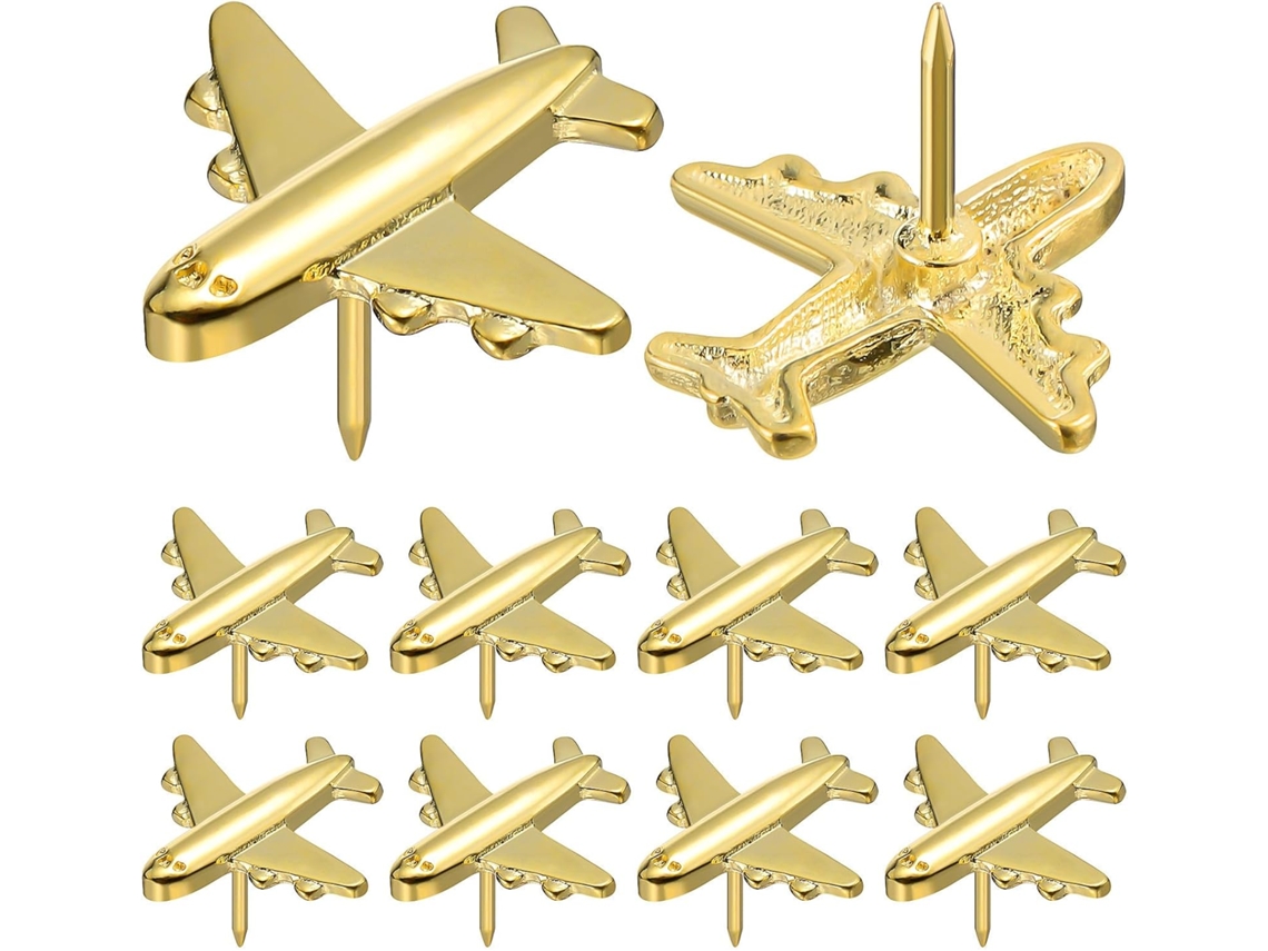 Conjunto De 24 Tachinhas Metal Douradas Em Formato Avião, Multiuso E Decorativas Para Escritório Festas, Feitas De Aço