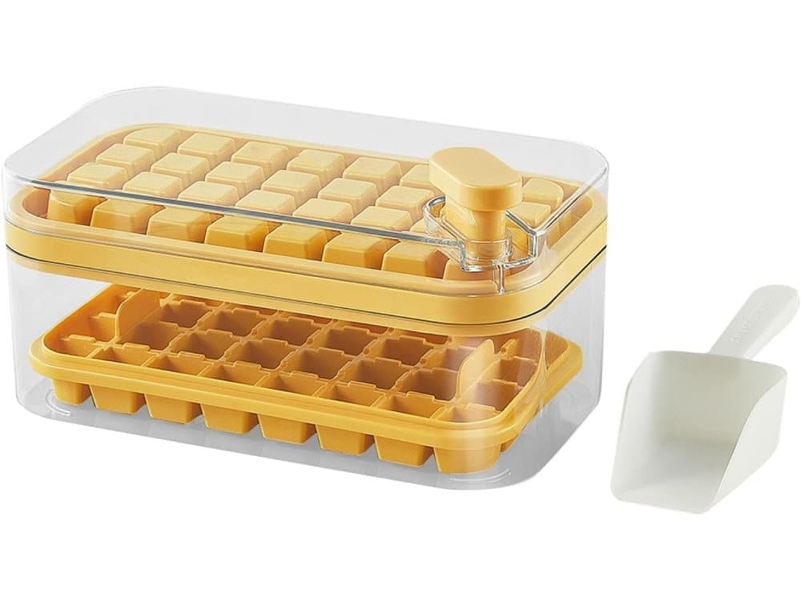 Forma De Gelo Grande Silicone Para 64 Cubos, Forma De Gelo Flexível E Reutilizável Para Congeladores Bebidas(amarela)