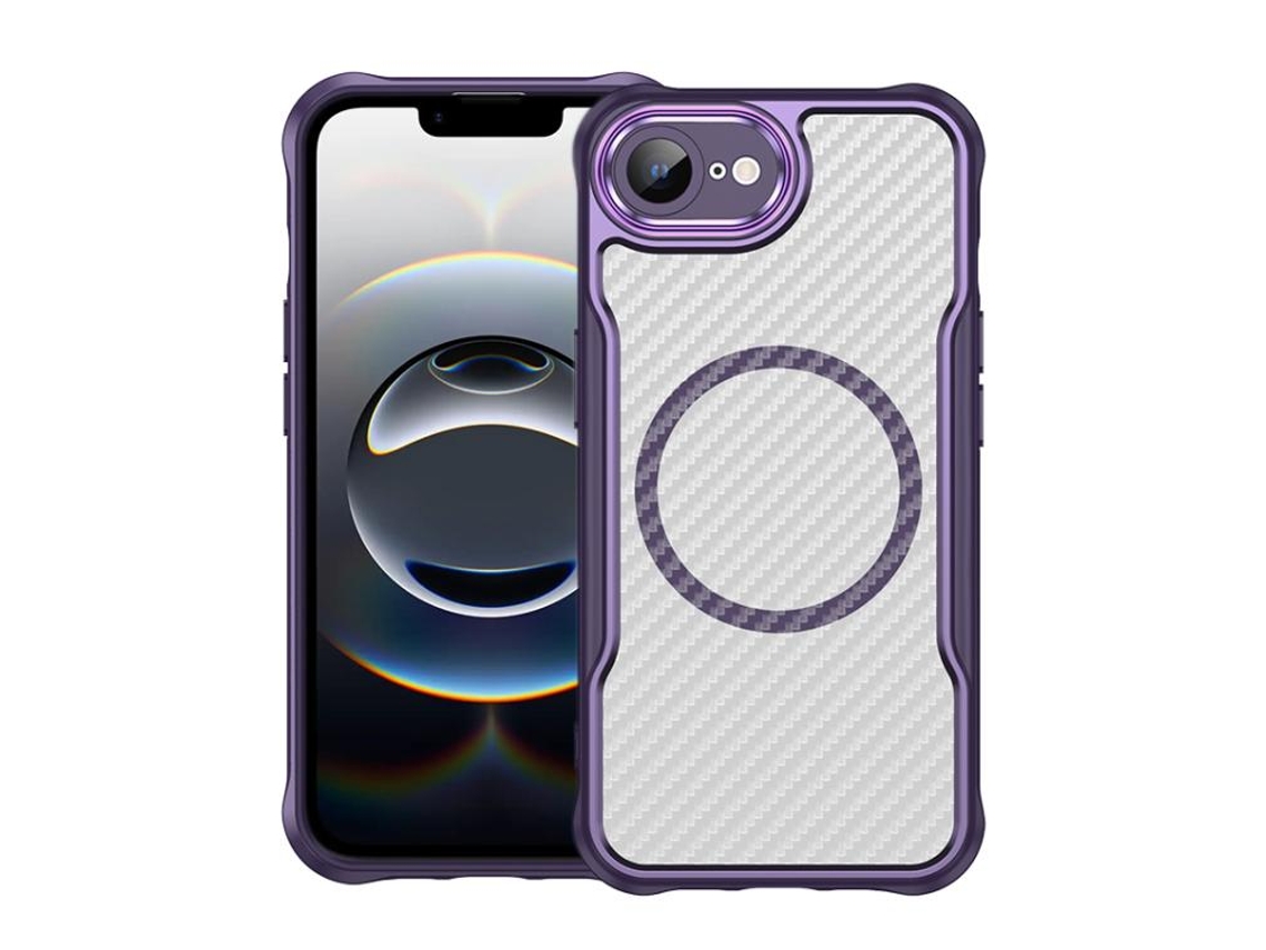 Capa Transparente Para Iphone 16e - Textura De Fibra De Carbono - Magsafe