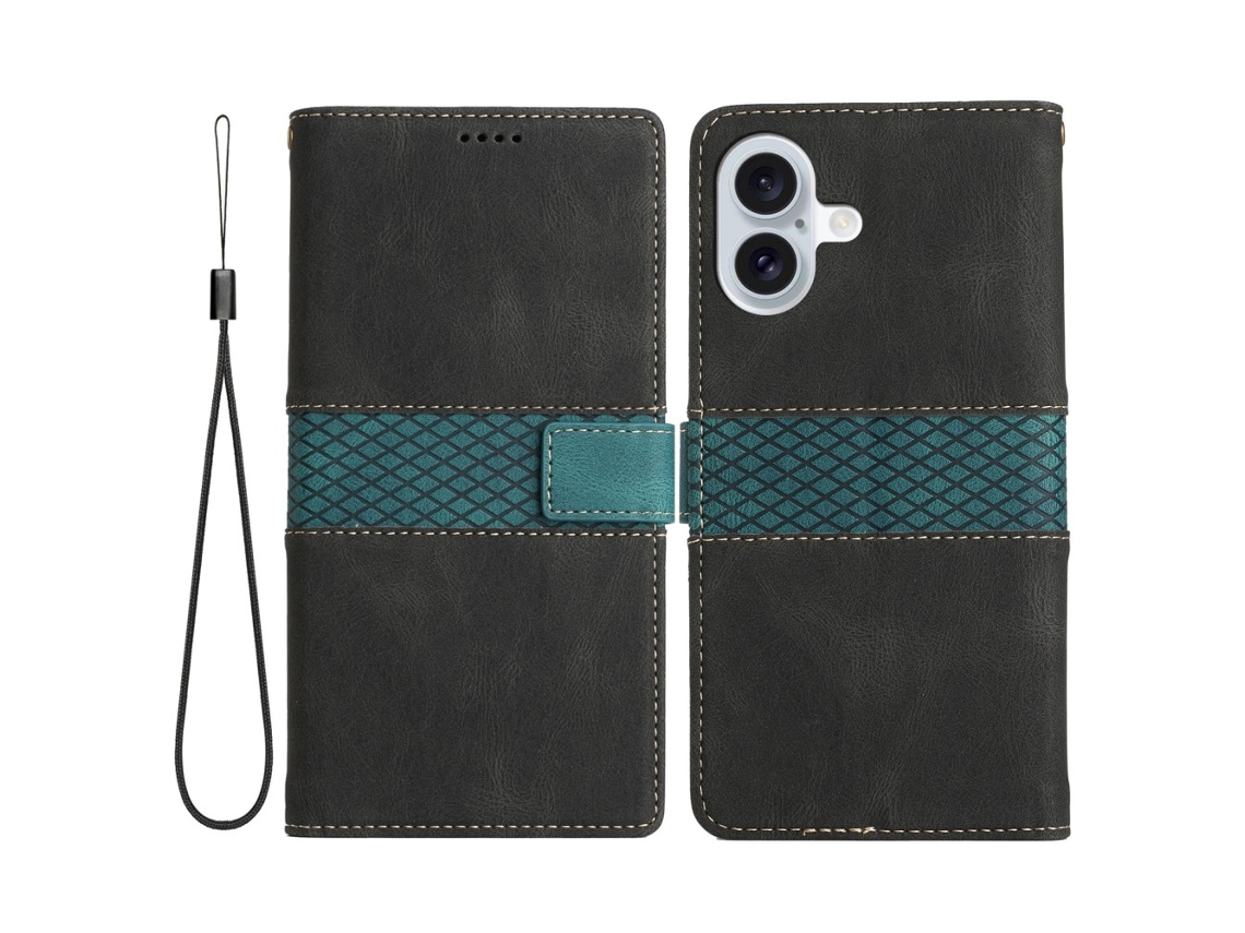 Capa Em Couro Pu, Com Suporte Para Iphone 16 Plus, Preto
