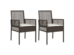 Conjunto 2 Cadeiras De Jardim Vidaxl Com Almofadas Castanho Rattan Poliéster