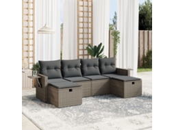 Vidaxl 6 Pcs Conjunto Sofás De Jardim Com Almofadões Vime Cinzento