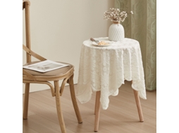 Toalha De Mesa Pequena Redonda Com Renda Girassol Branca, Bege, 100100cm.