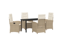 Conjunto 5 Conjunto De Jantar Para Jardim Vidaxl Bege Vime Pe (140 X 70 X 73 Cm)