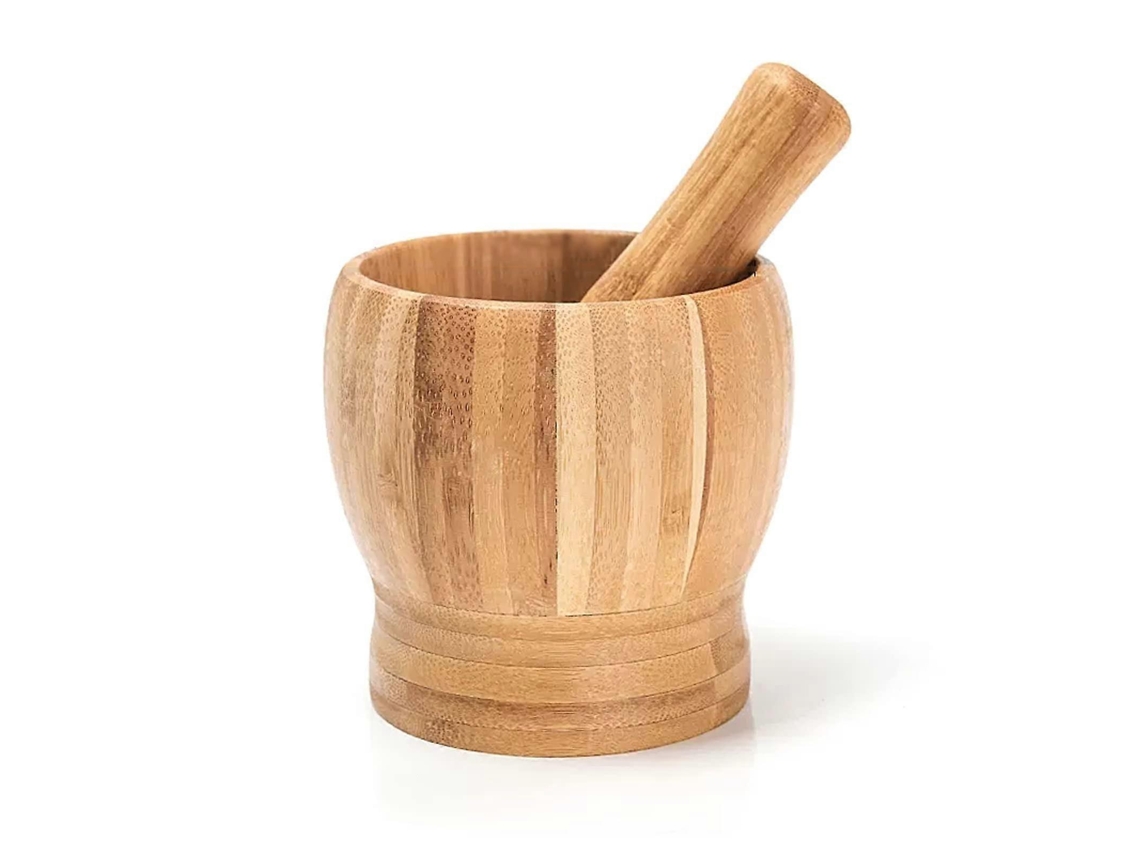 Conjunto De Pilão E Almofariz De Bambu Para Alho, Temperos E Ervas, Moedor Ecológico De Tamanho Médio.