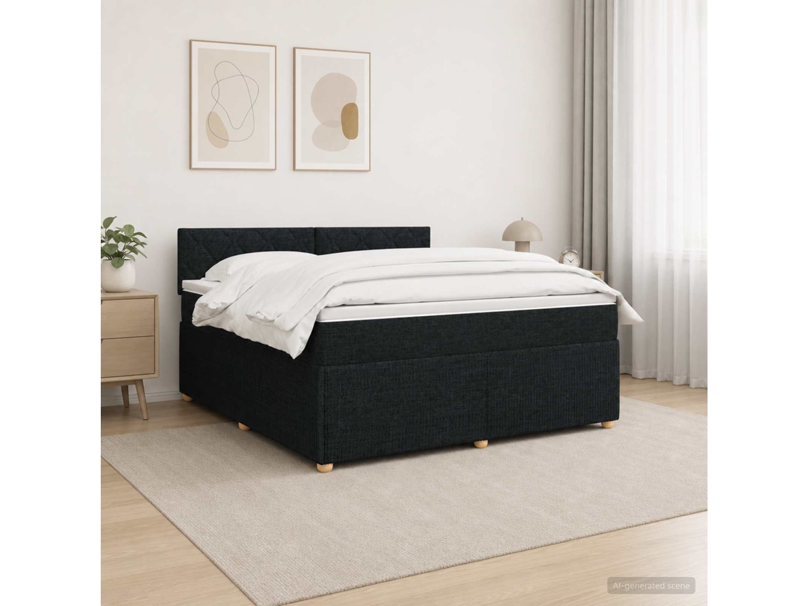 Vidaxl Cama Box Spring Com Colchão Preto 180 X 200 Cm Tecido
