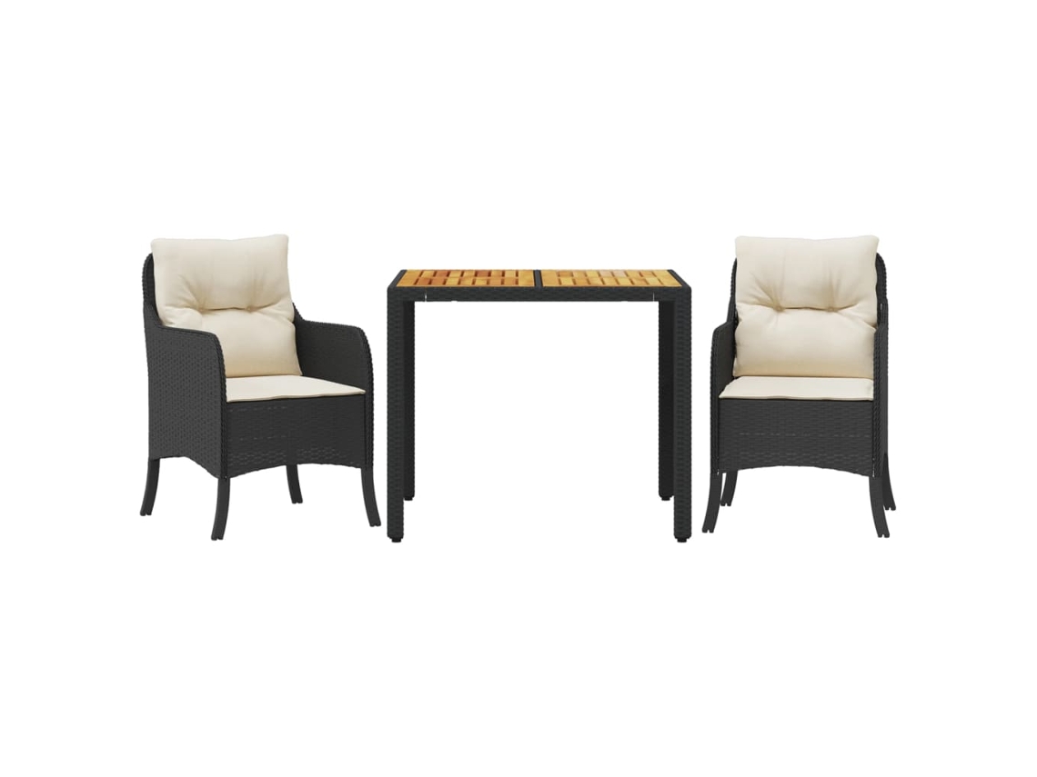 Conjunto de Jantar 3 Pcs para Jardim com Almofadões Vime Pe Preto MAISON EXCLUSIVE (3 pcs)