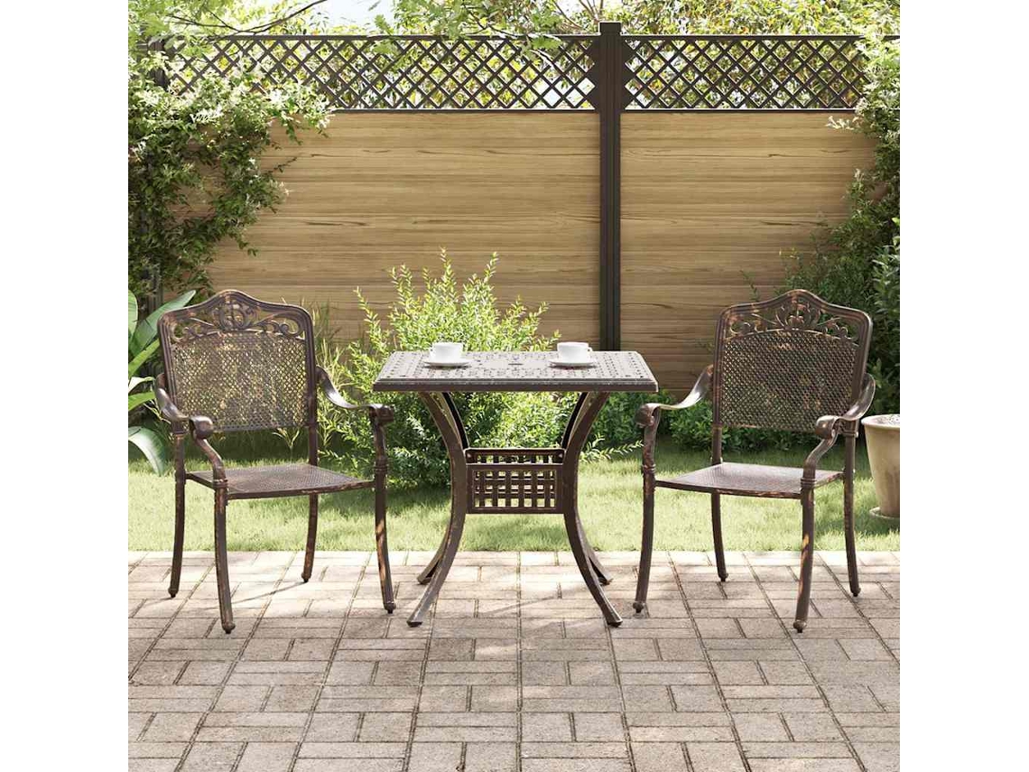 Vidaxl Conjunto De Mesa De Jardim 3 Unid. Bronze Alumínio Fundido