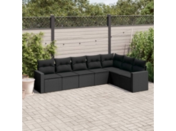 Vidaxl 7 Pcs Conjunto De Sofás P/ Jardim C/ Almofadões Vime Pe Preto