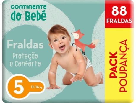 Fraldas Proteção e Conforto 11-16kg T5 CONTINENTE DO BEBÉ emb. 88 un