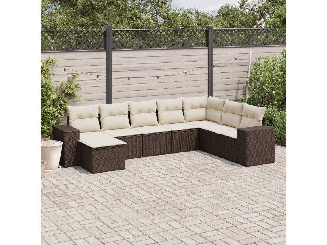 Vidaxl 8 Pcs Conjunto Sofás De Jardim C/ Almofadões Vime Pe Castanho