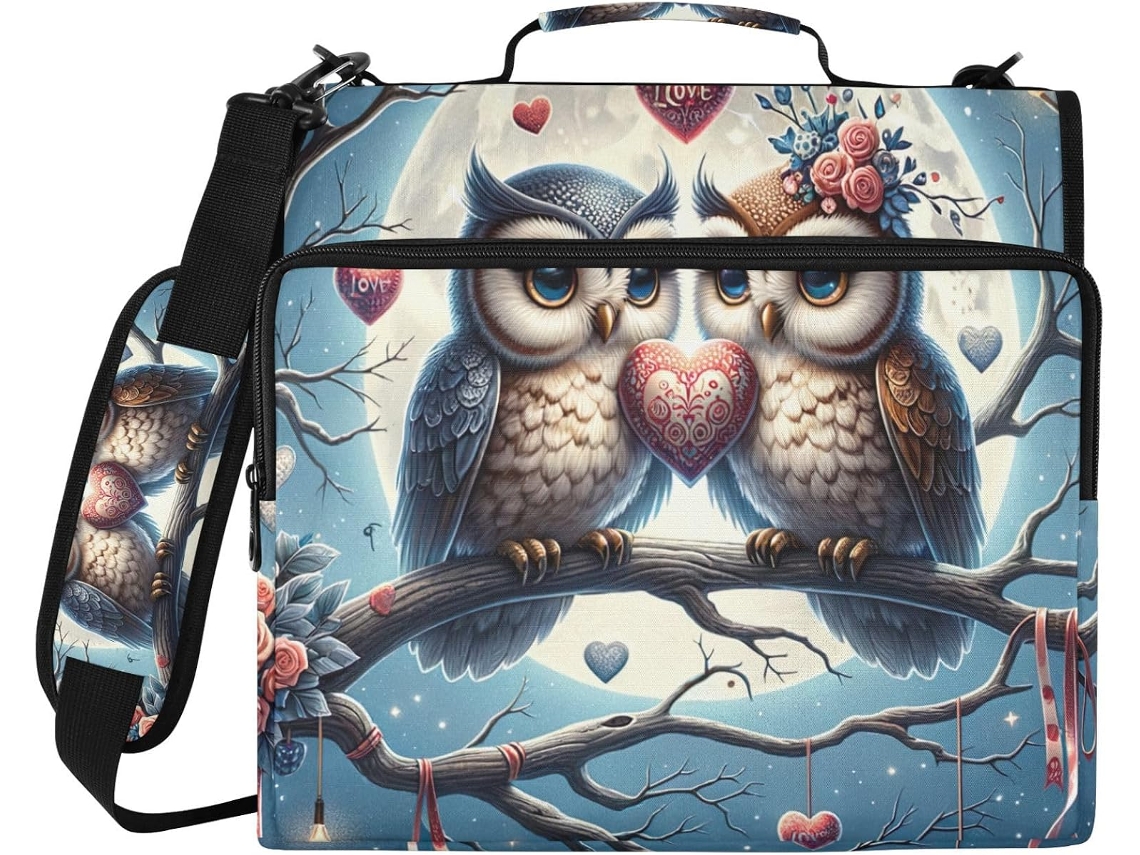 Pasta Organizadora Laptop Corujas E Corações Resistente À Água, Com 3-argolas, Ideal Escola E Escritório