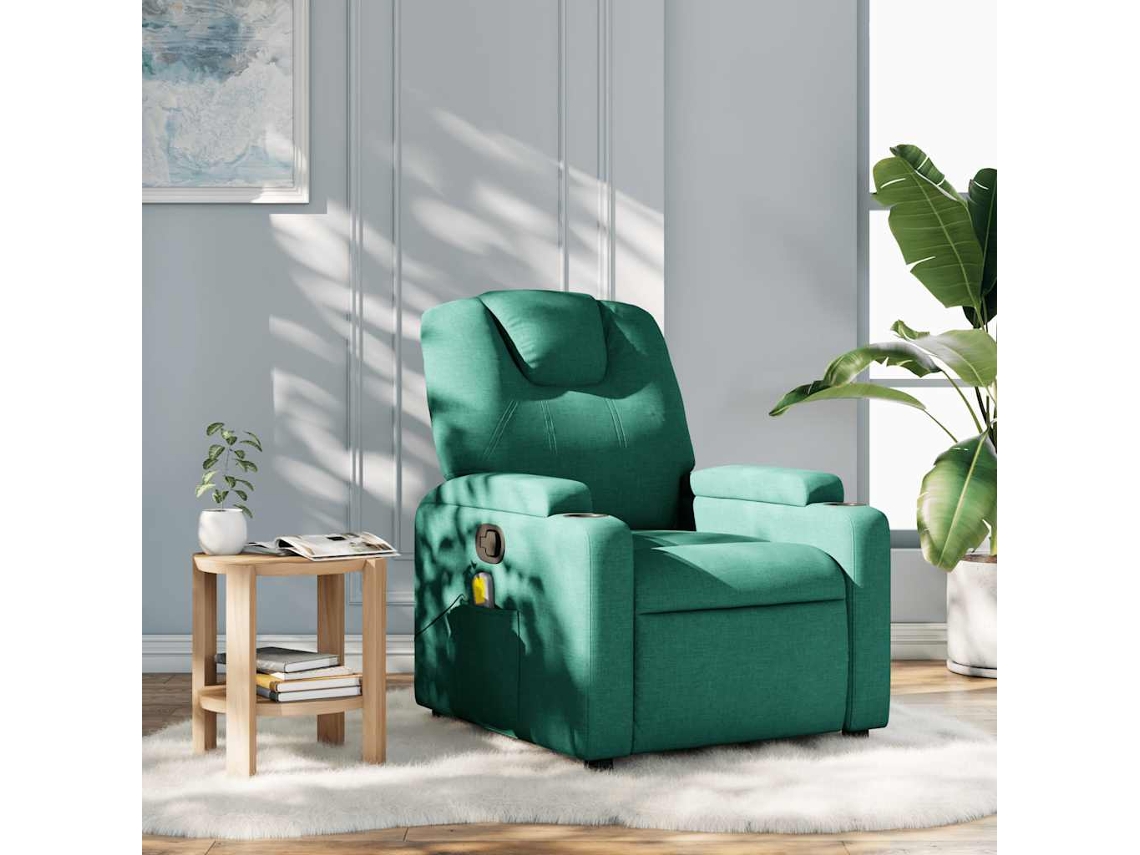 Vidaxl Poltrona De Massagens Reclinável Tecido Verde-escuro