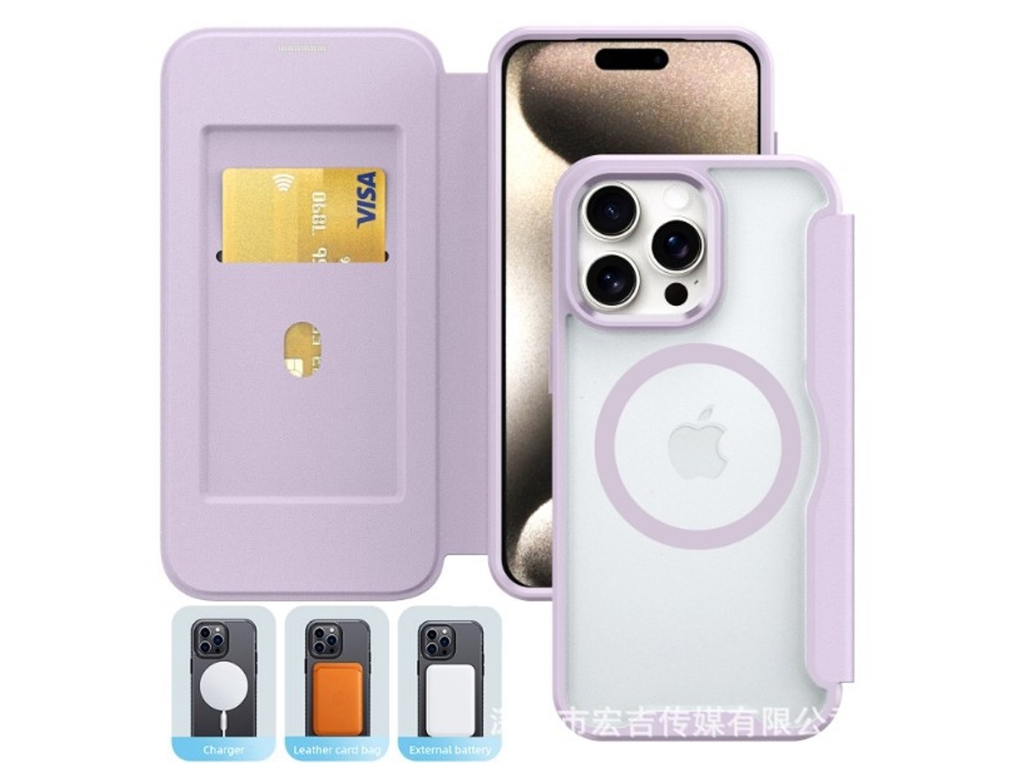 Capa De Couro Para Celular Fliphone Com Compartimento Antifurto Para Cartão.roxo armadura Magnética - Iphone 15 Plus