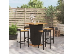 Vidaxl 5 Pcs Conjunto De Bar P/ Jardim Vime Pe/acácia Maciça Preto