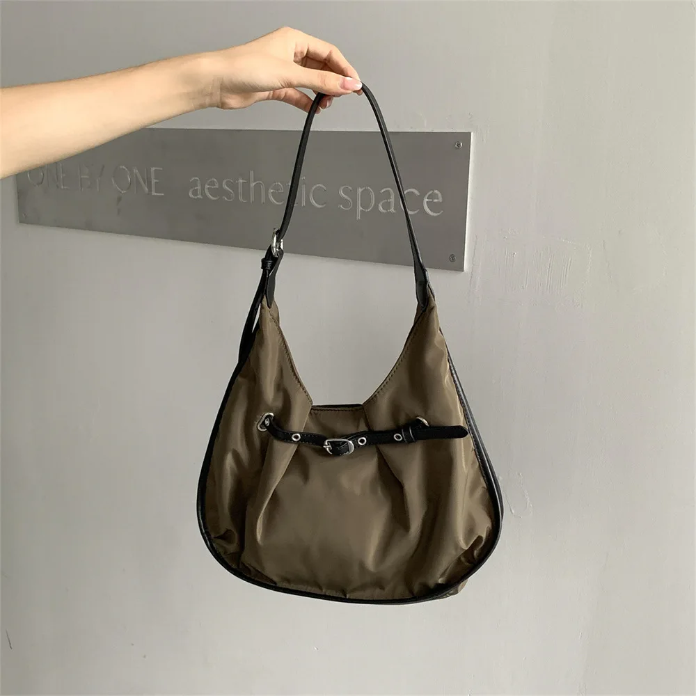 (cáqui) Bolsa De Ombro Feminina Elegante Em Nylon, Bolsa Feminina Casual De Grande Capacidade Para Usar Na Axila