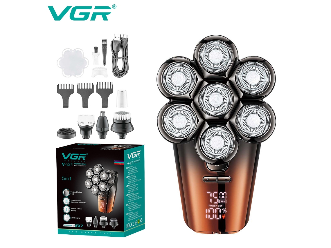 Conjunto de Barbeador Multifuncional 5 em 1, Máquina de Cortar Cabelo Elétrica Lavável para Clarear a Cabeça Calva. MDUG