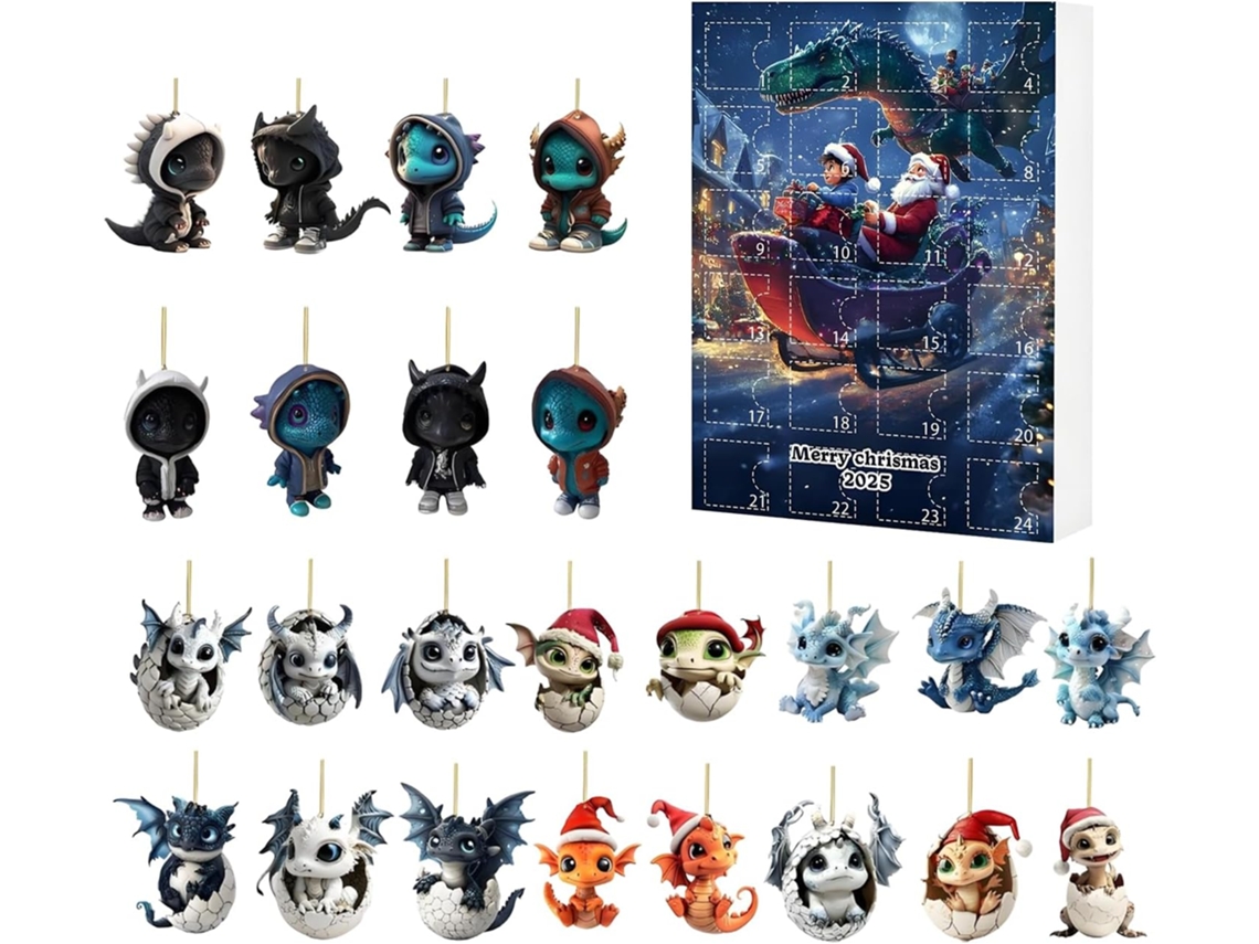 Conjunto De Figuras Em Acrílico, Contagem Regressiva De 24 Dias, Calendário De Natal Com Dragão