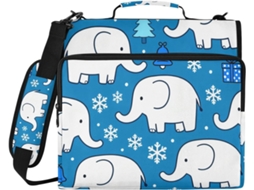 Pasta Organizadora De 3 Argolas Com Alça Em Formato Elefante Branco E Floco Neve, Fácil De Transportar, Ideal