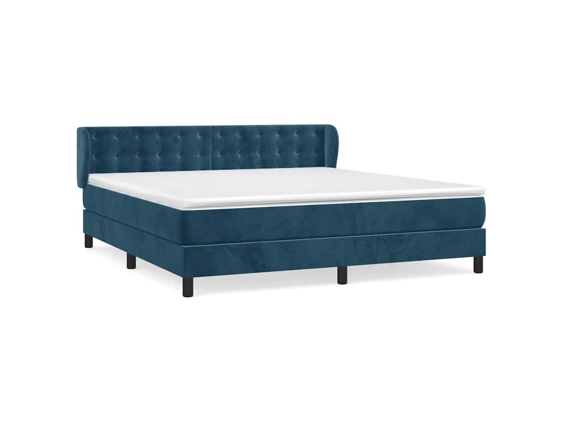 Conjunto 1 Cama Box Spring Vidaxl Azul Veludo (203 X 163 X 88 Cm)