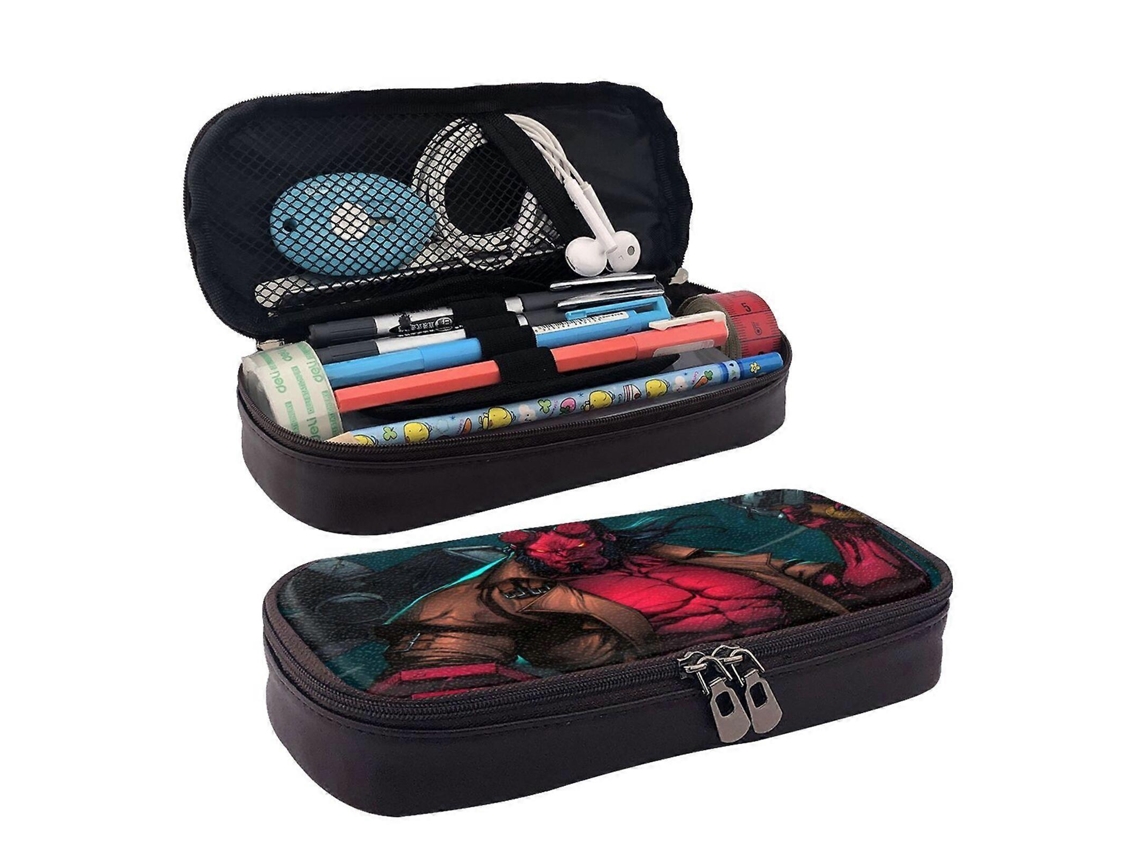 Estojo Hellboy Blood And Iron, Elegante Estojo De Couro Marrom Com Zíper Para Canetas, Marcadores E Materiais De Escritório. Olysi Shop