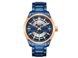 Reloj Casual De Cuarzo Para Hombres Curren Con Correa Azul Y Caja De Oro Rosa Impermeable