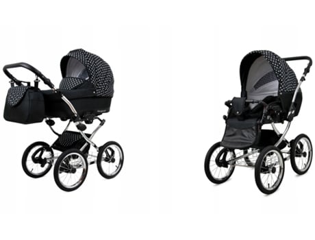 Carrinho de Bebé Multifuncional BABYLUX MARGARET EXCLUSIVE 2 Em 1 -White Dots - Ajustável e dobrável Construção leve em alumínio - Acessórios
