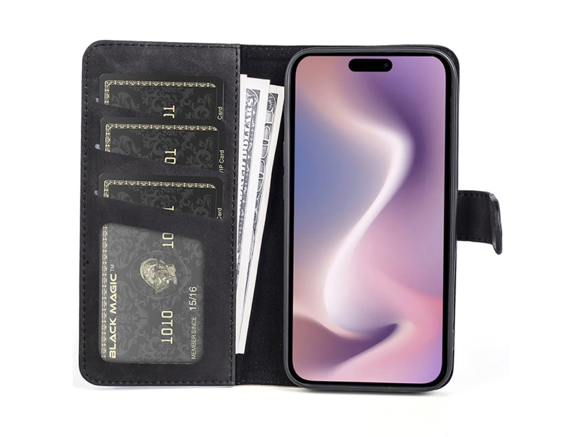 Capa Em Couro Pu, Para Iphone 16 - Preto