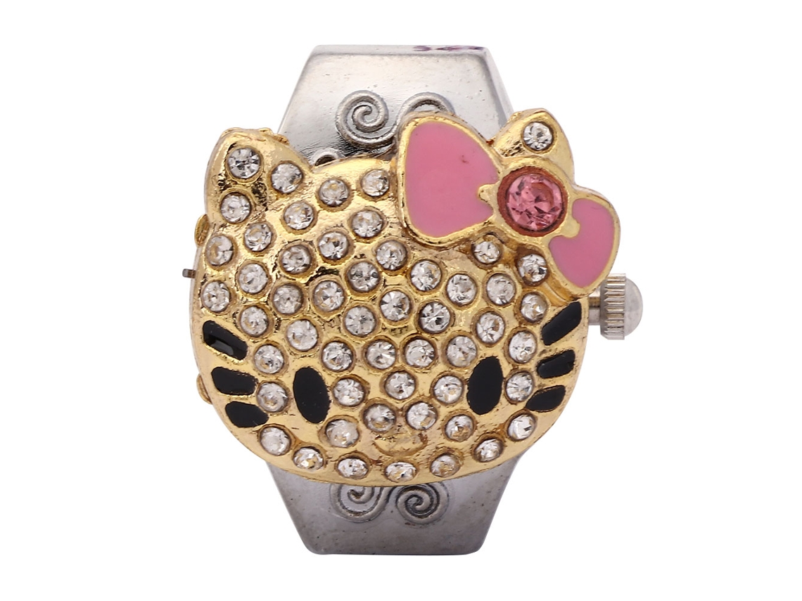 2026 relógio Anel de Quartzo Feminino com Capa Flip Up Rosa e Strass