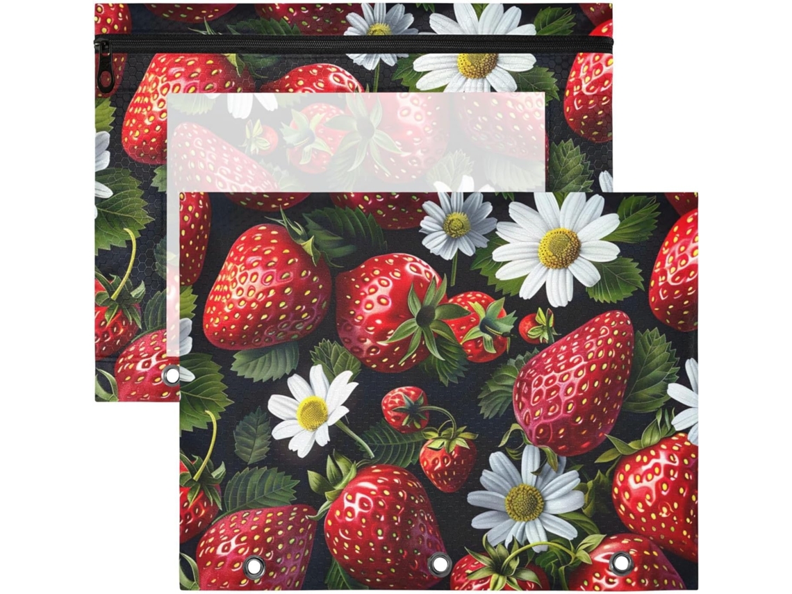 Frmg A0900180a Estojo Lápis A4 Com 3-argolas E Fecho, Estampa De Flor Morango, Pastas Documentos A0900180a