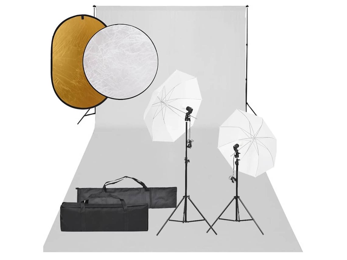 Vidaxl Kit Estúdio Fotográfico C/ Conj. De Iluminação/fundo/refletor