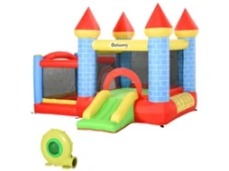Castelo Inflável com Piscina de Escorregador para 3 Crianças Castelo com Soprador para 3 a 8 Anos Vermelho+azul+verde 280 X 260 X 210 Cm Ge