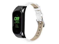 Bracelete de Couro Genuíno Grão de Bambu para Xiaomi Mi Band 7 Branco