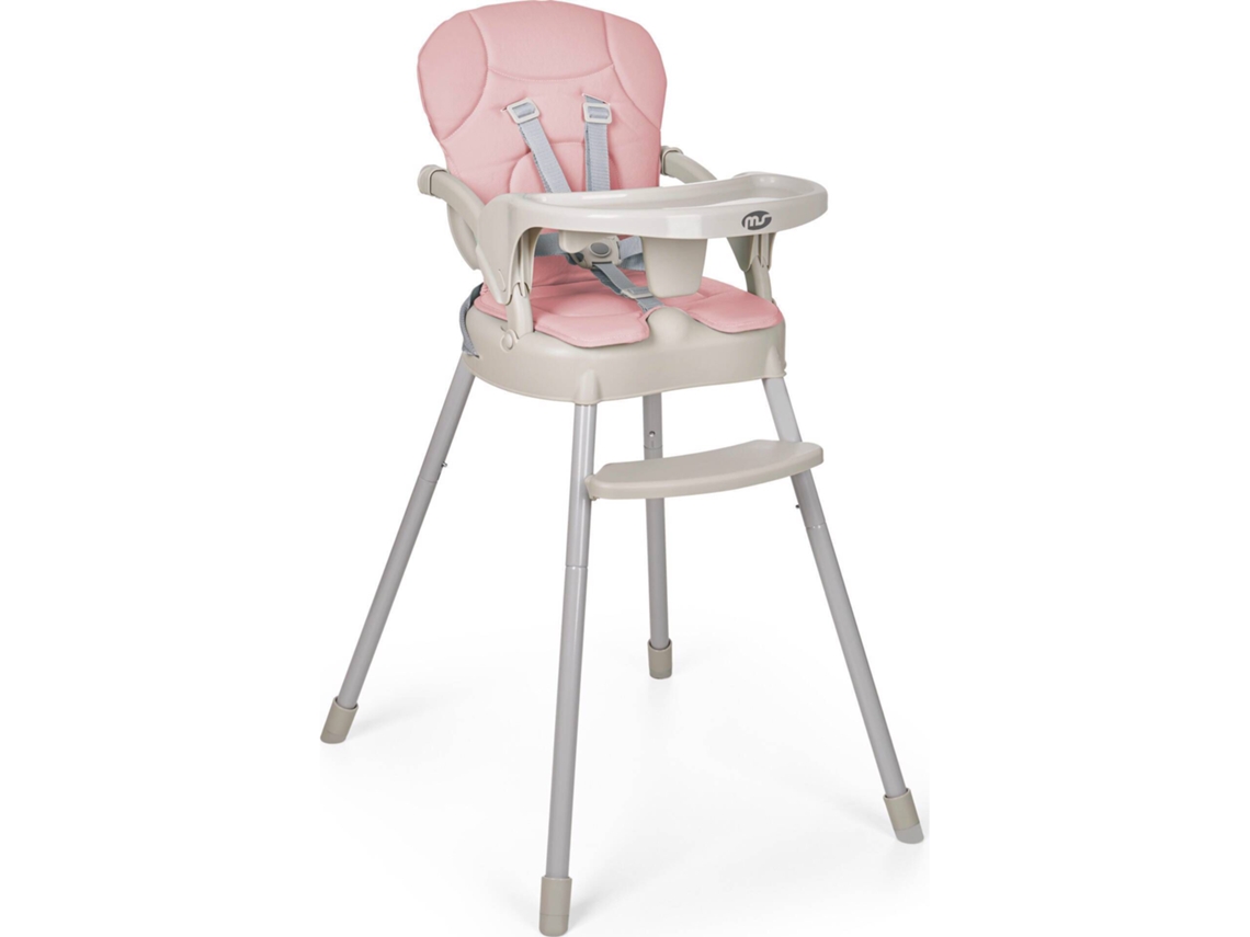 Cadeira Alta BELLY da MS BabyWorld, conversível em elevação e cadeira -3 em 1- com assento acolchoado rosa - Antiderrapante e portátil 