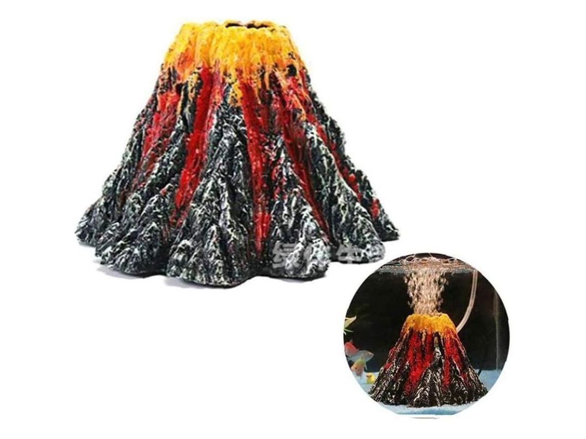 Kit De Adorno De Volcán Para Acuario Con Led Multicolor Y Burbujeador De Piedra Aire